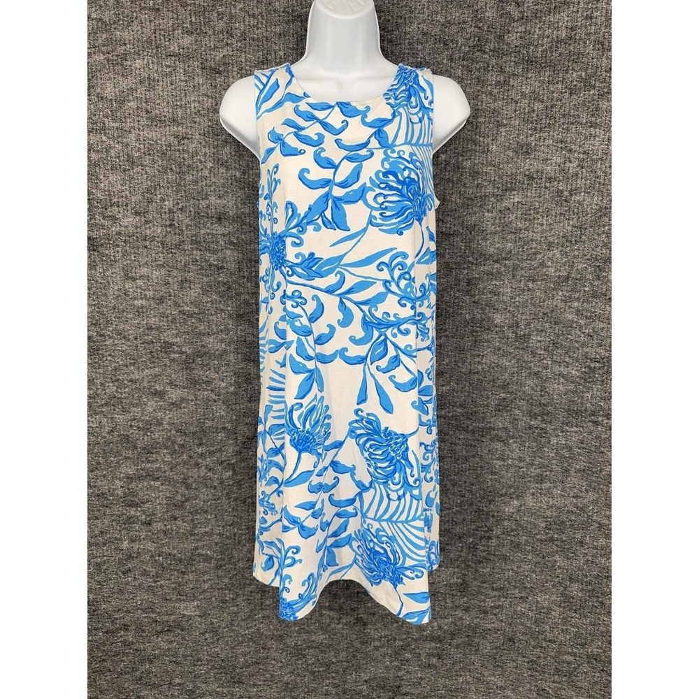 Lilly Pulitzer Dress Womens S‎ Blue Floral Scoop Neck Tank Shift Pima Cotton